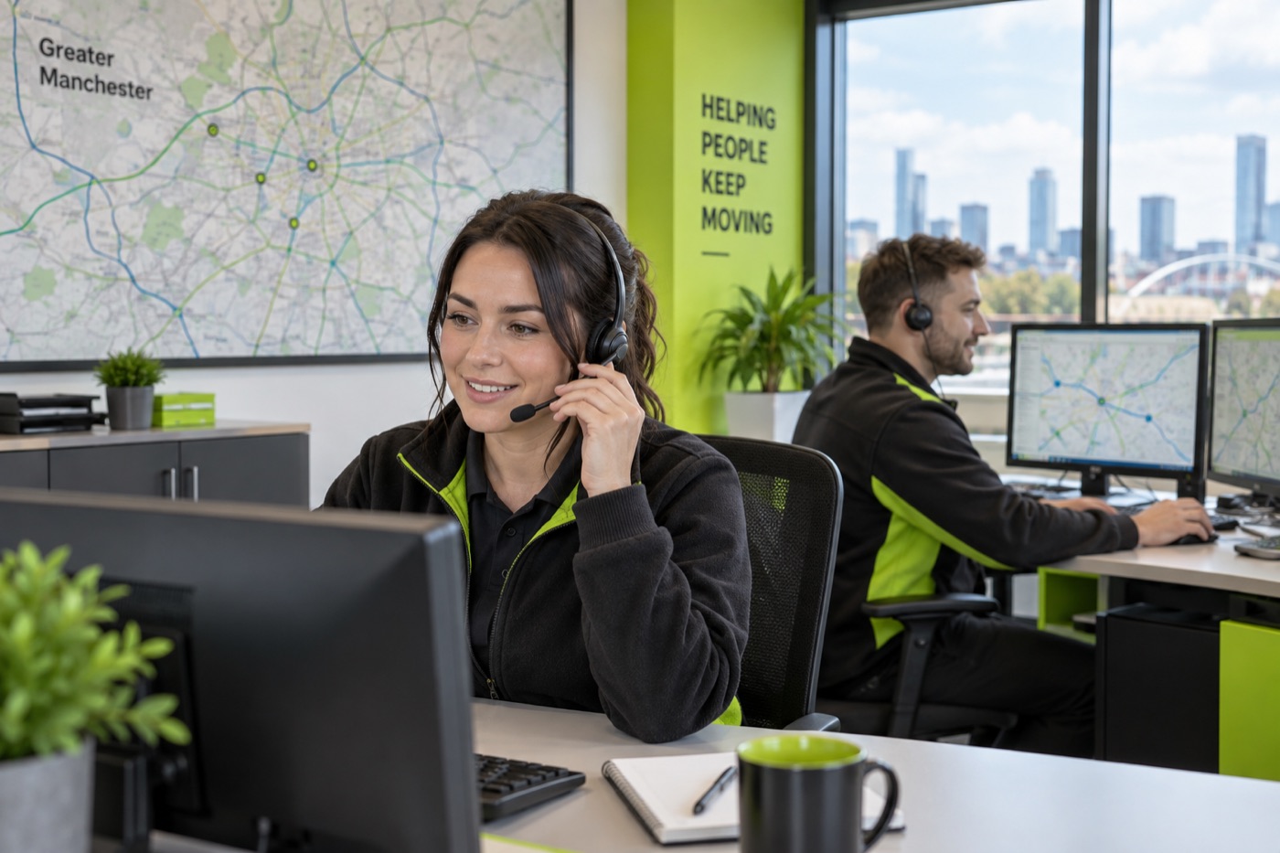 Illustration of a customer-support team answering calls