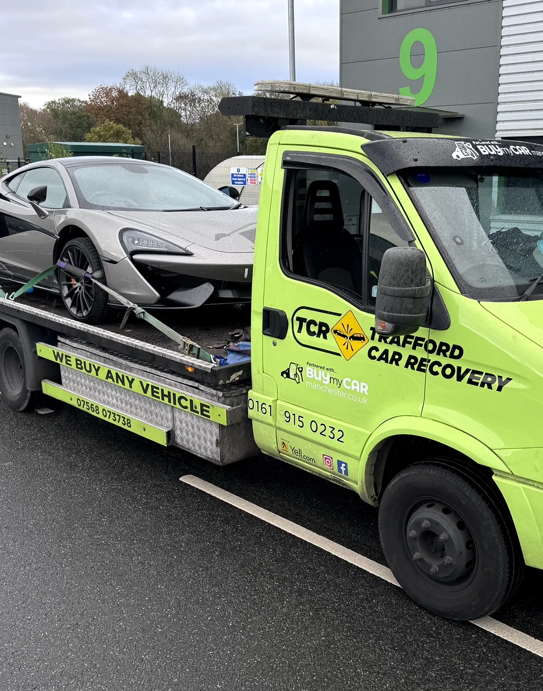 A McLaren collected in Trafford Park and transported to the main dealer in Knutsford for repairs.