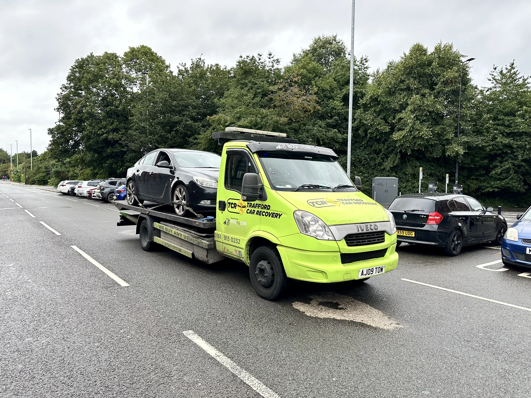 A broken-down Vauxhall Insignia collected near Salford and delivered to a local garage.